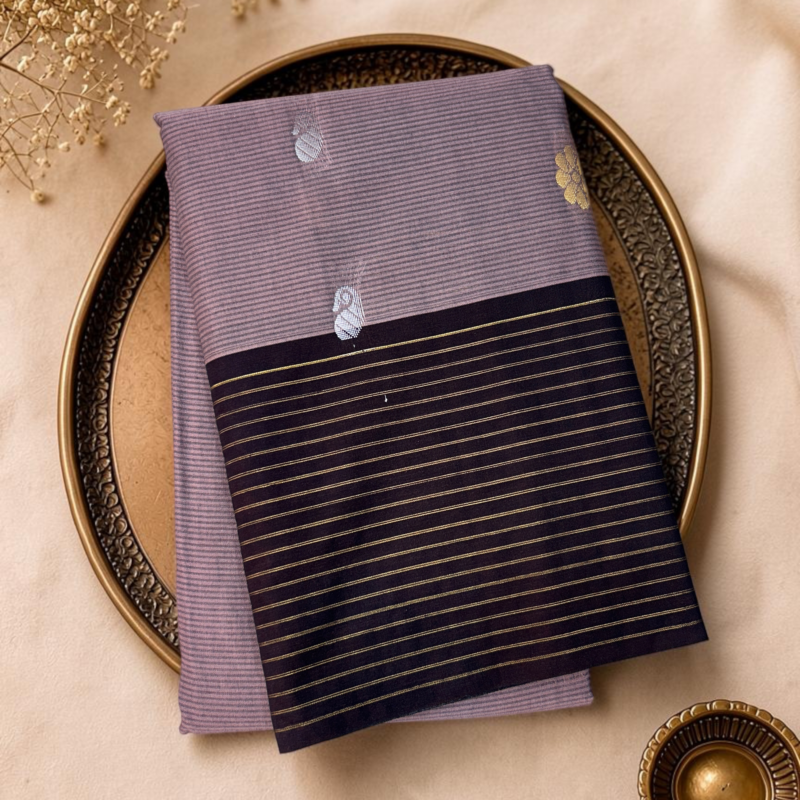 Lavender Onion Pink Coffee Brown Contrast Sico Gadwal Saree