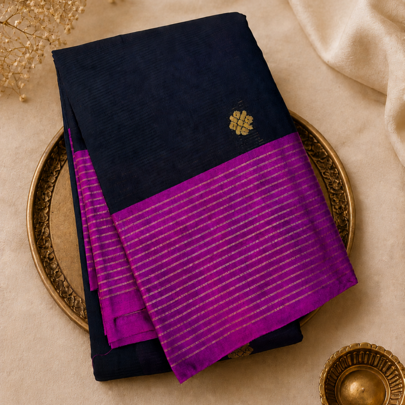 Black Magenta Sico Gadwal Saree