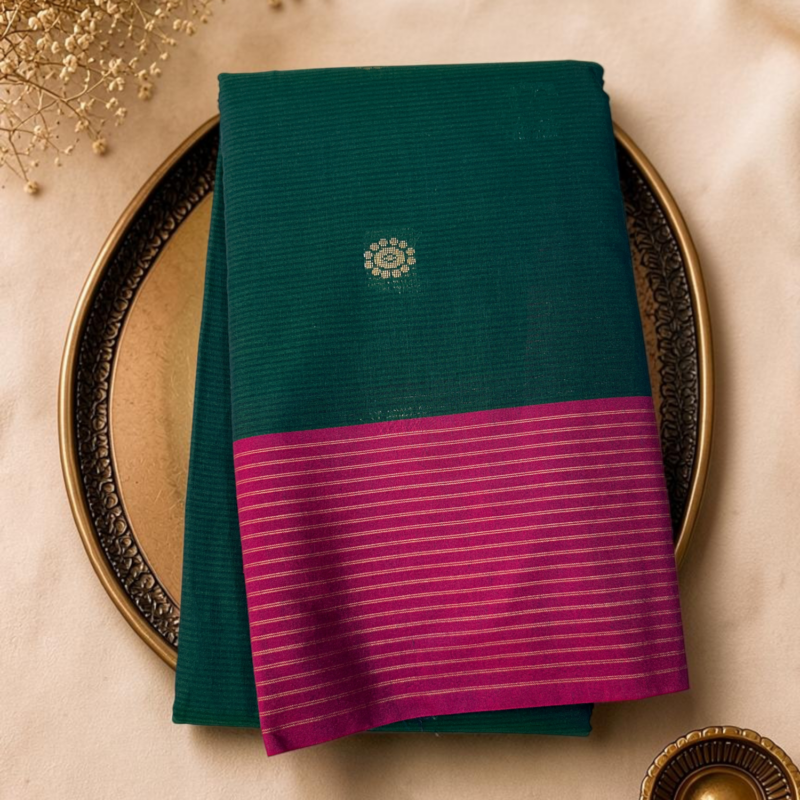 Bottle Green Magenta Sico Gadwal Saree