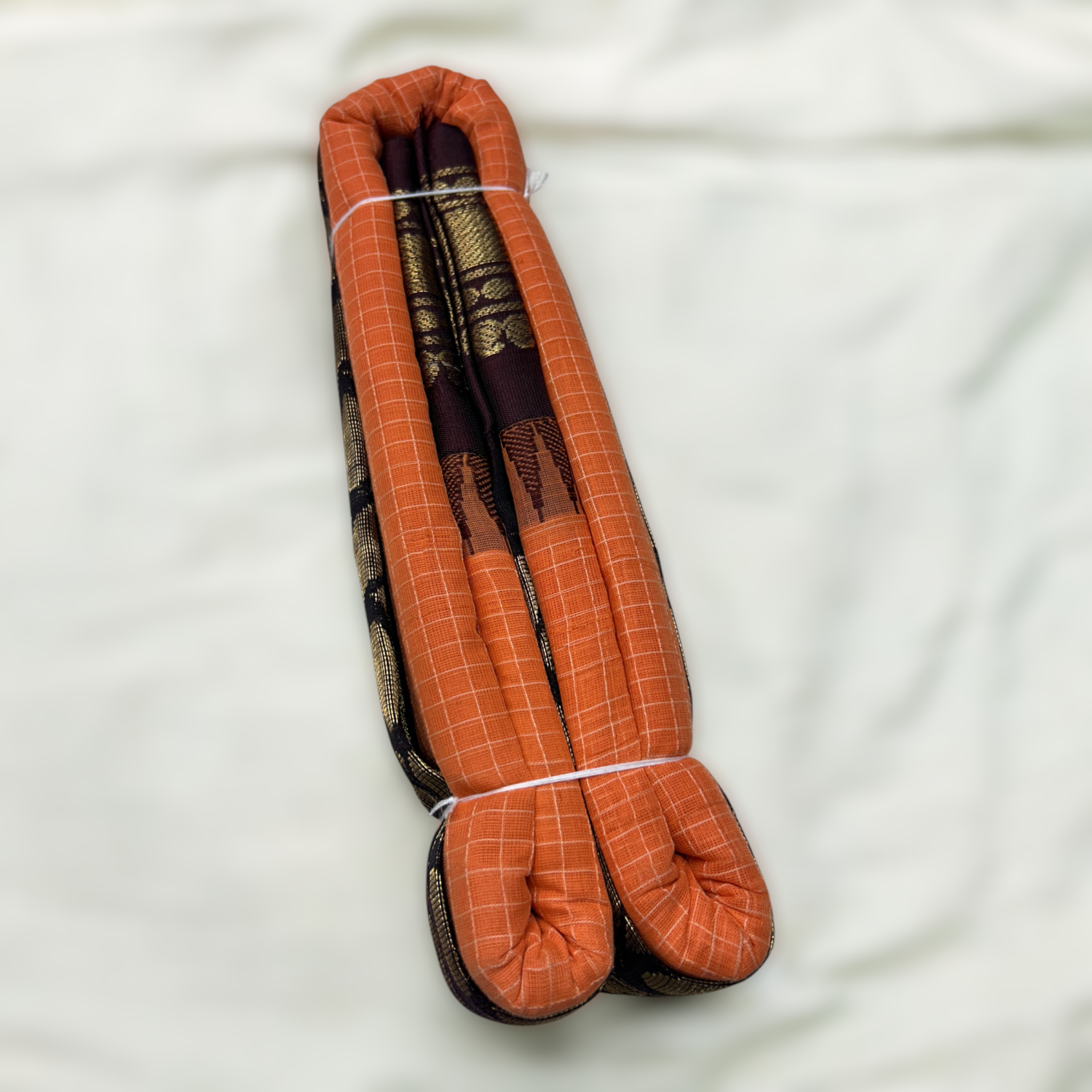 Burnt Orange Checks Pure Cotton Gadwal Saree