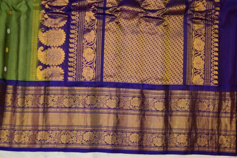Green & Royal Blue Pure Handloom Sico Gadwal Saree - view 2