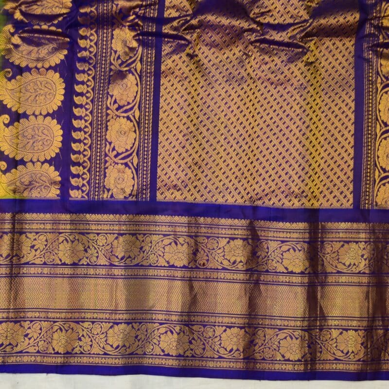 Green & Royal Blue Pure Handloom Sico Gadwal Saree - view 2