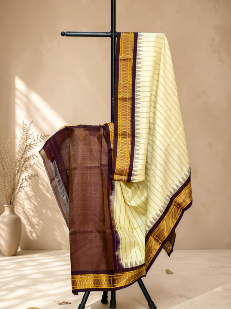 Off White & Black Pure Handloom Silk Dupatta - view 2