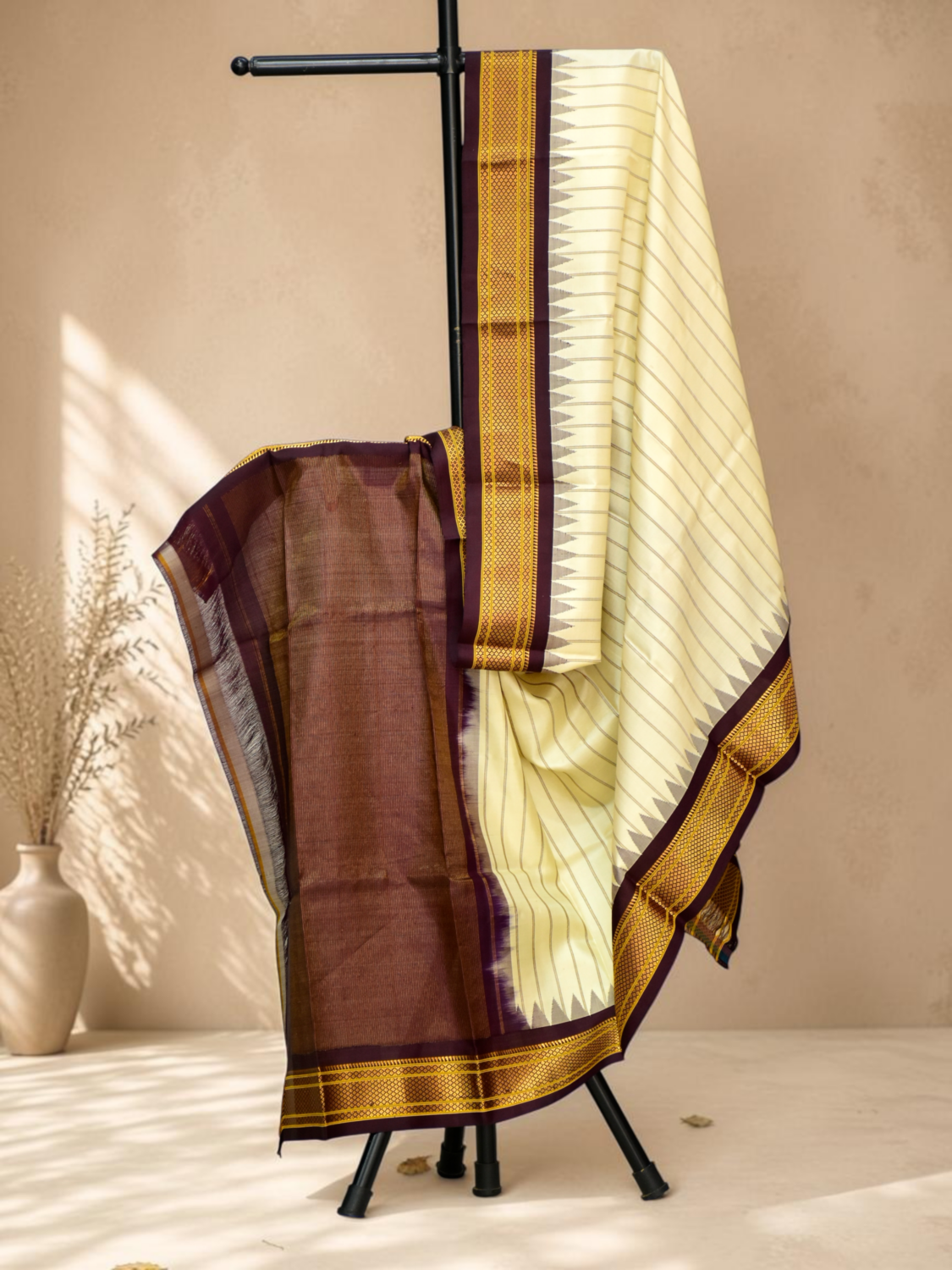 Off White & Black Pure Handloom Silk Dupatta