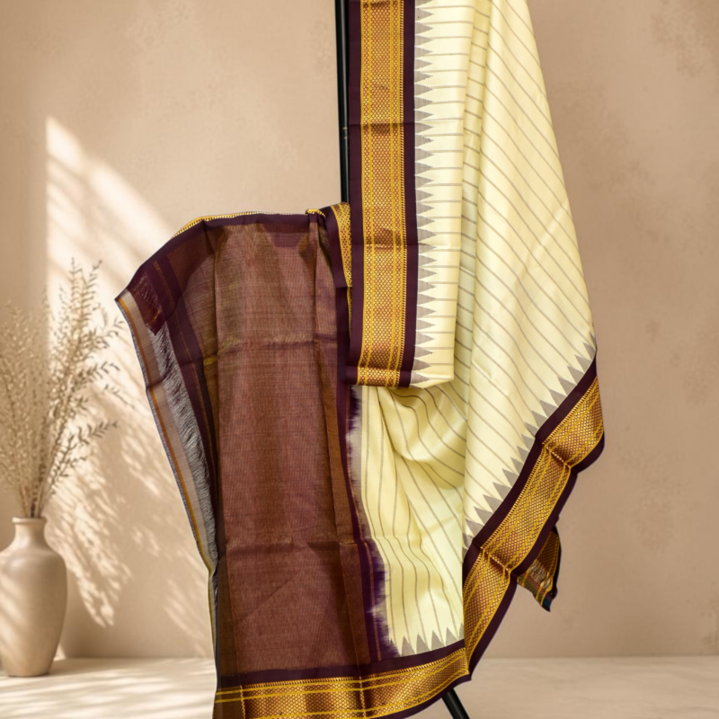 Off White & Black Pure Handloom Silk Dupatta