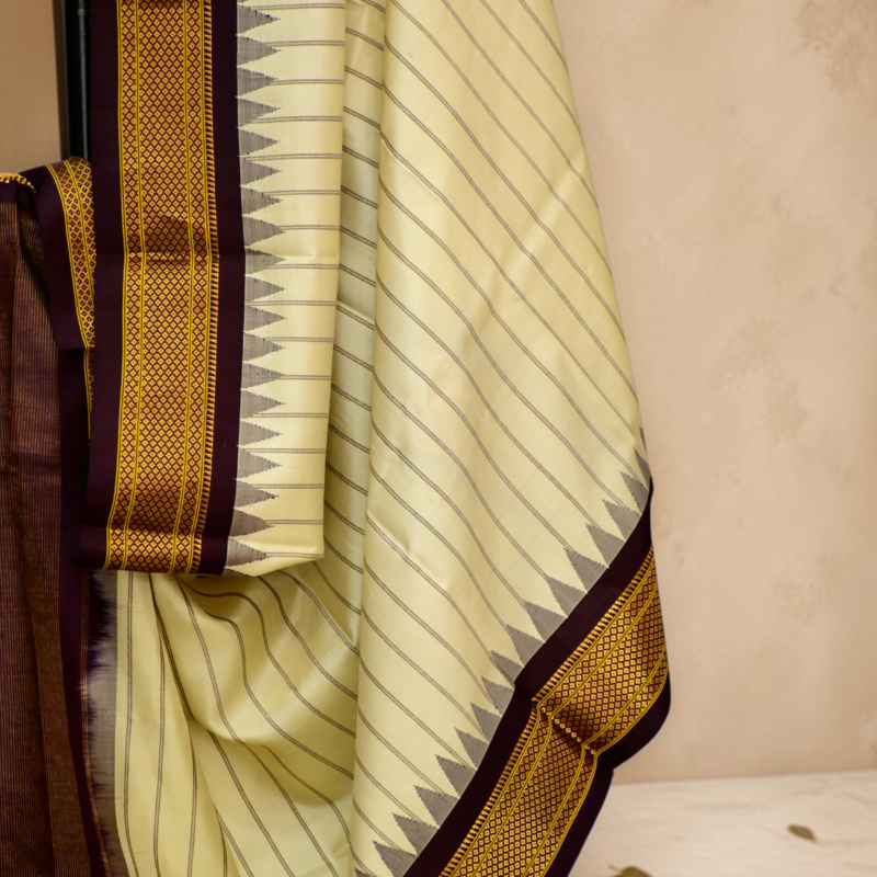 Off White & Black Pure Handloom Silk Dupatta - view 3