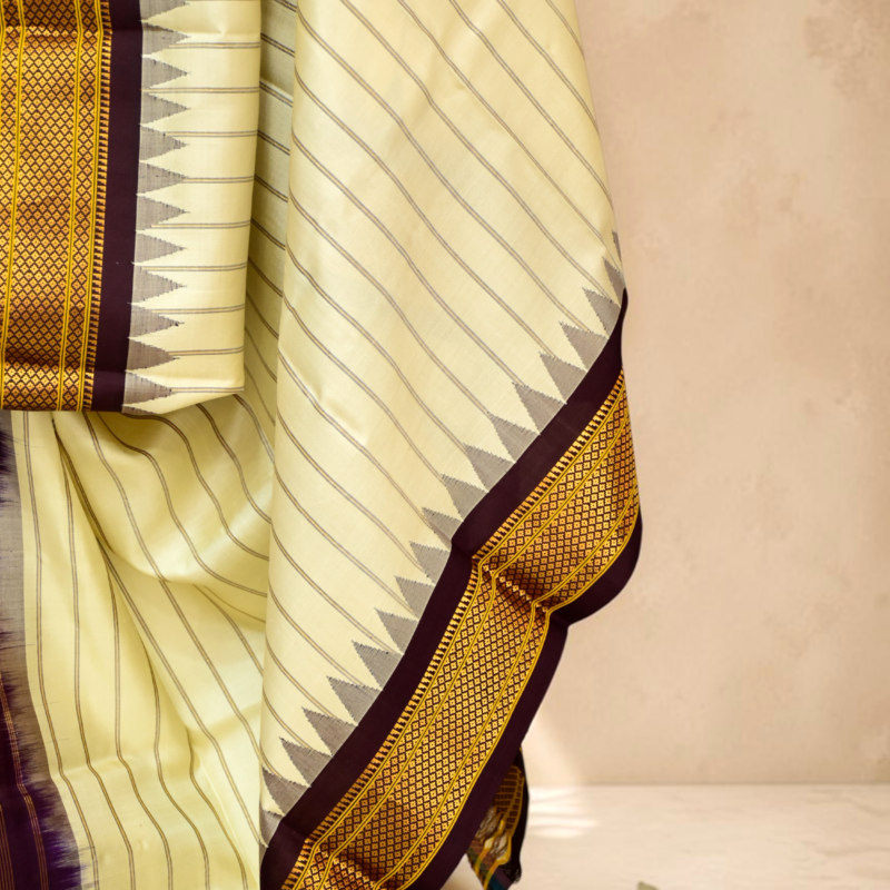 Off White & Black Pure Handloom Silk Dupatta - view 4