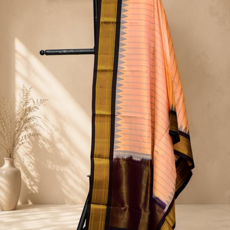 Peach & Wine Dual Shade Pure Handloom Gadwal Dupatta - view 7
