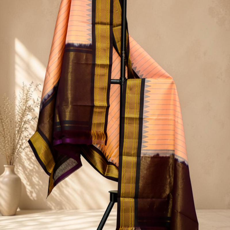 Peach & Wine Dual Shade Pure Handloom Gadwal Dupatta - view 5