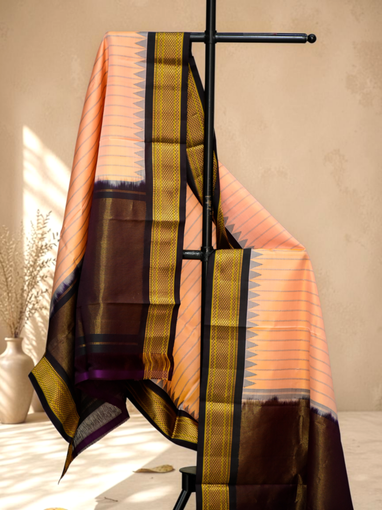Peach & Wine Dual Shade Pure Handloom Gadwal Dupatta