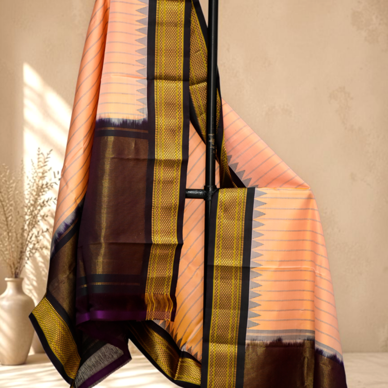Peach & Wine Dual Shade Pure Handloom Gadwal Dupatta