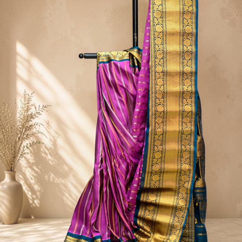 Magenta Blue Pure Gadwal Silk Saree
