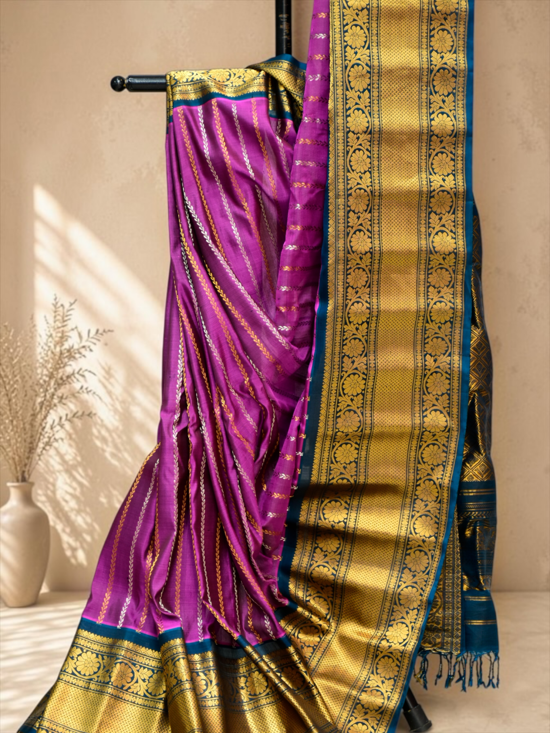 Magenta Blue Pure Gadwal Silk Saree