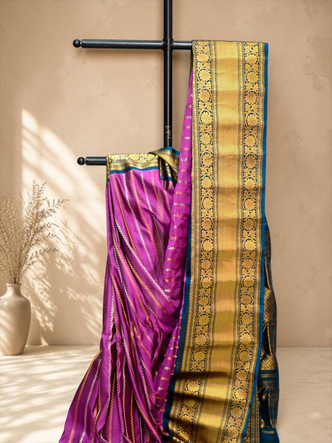 Magenta Blue Pure Gadwal Silk Saree