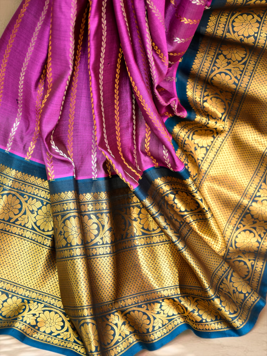 Magenta Blue Pure Gadwal Silk Saree