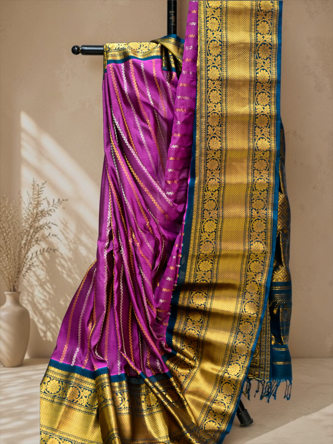 Magenta Blue Pure Gadwal Silk Saree