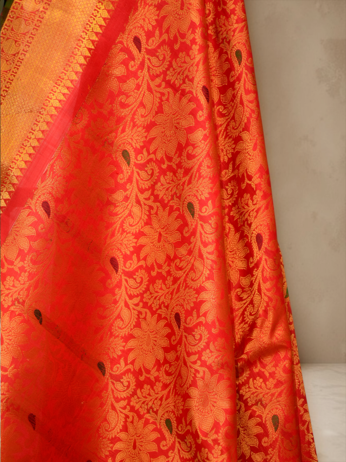 Orange Red Pure Gadwal Silk Brocade Saree