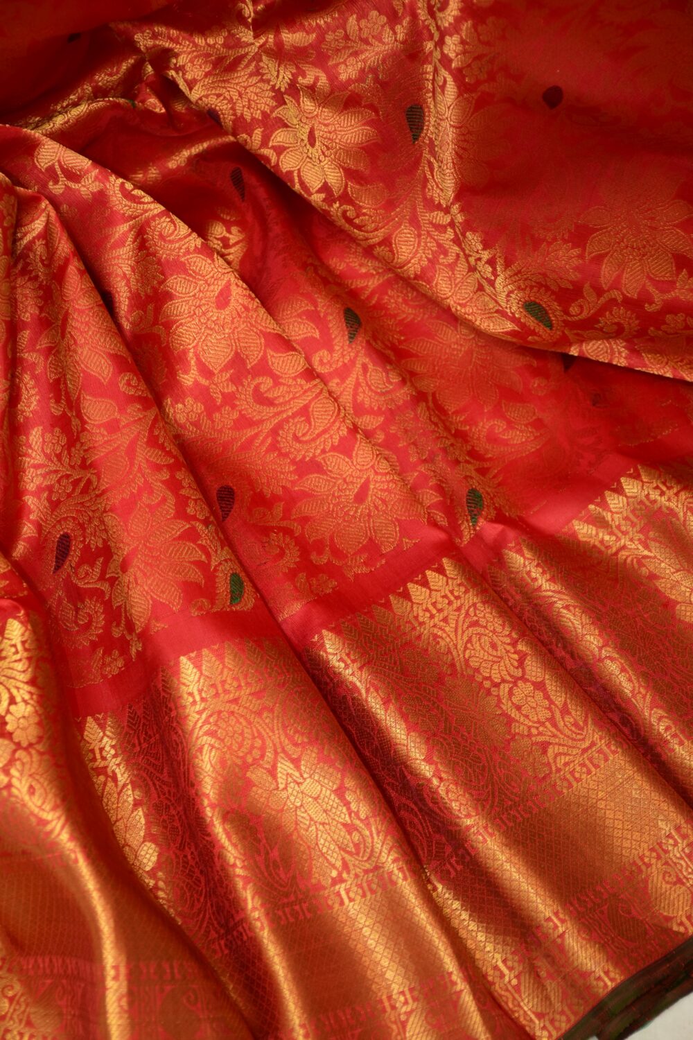 Orange Red Pure Gadwal Silk Brocade Saree