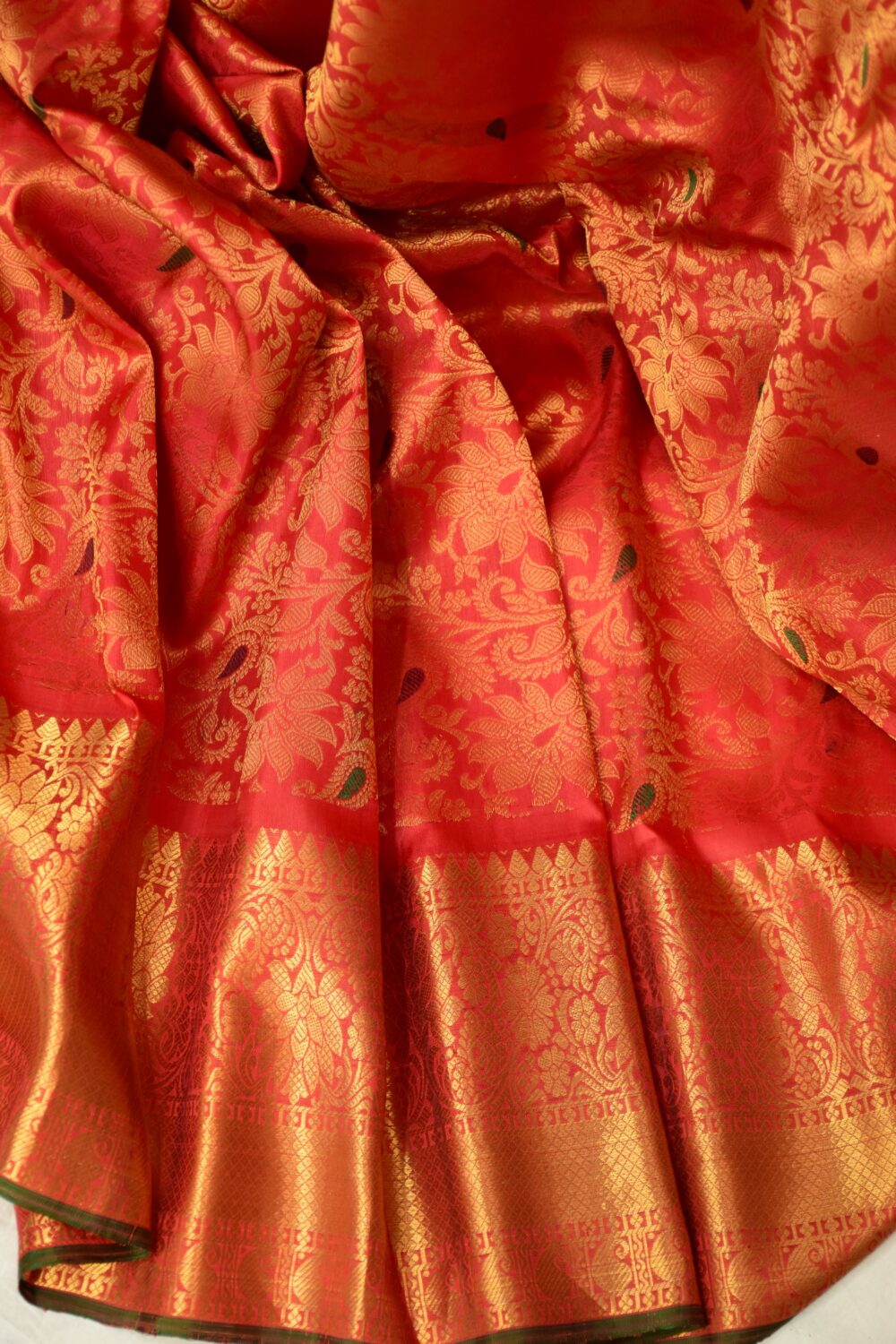 Orange Red Pure Gadwal Silk Brocade Saree