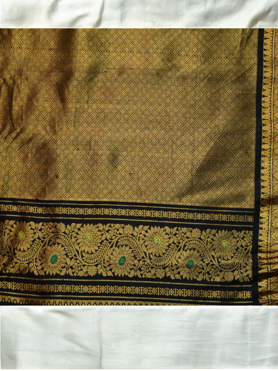Golden Olive & Black Handloom Brocade Gadwal Saree