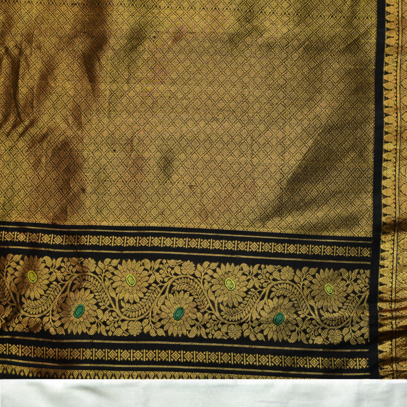 Golden Olive & Black Handloom Brocade Gadwal Saree - view 11