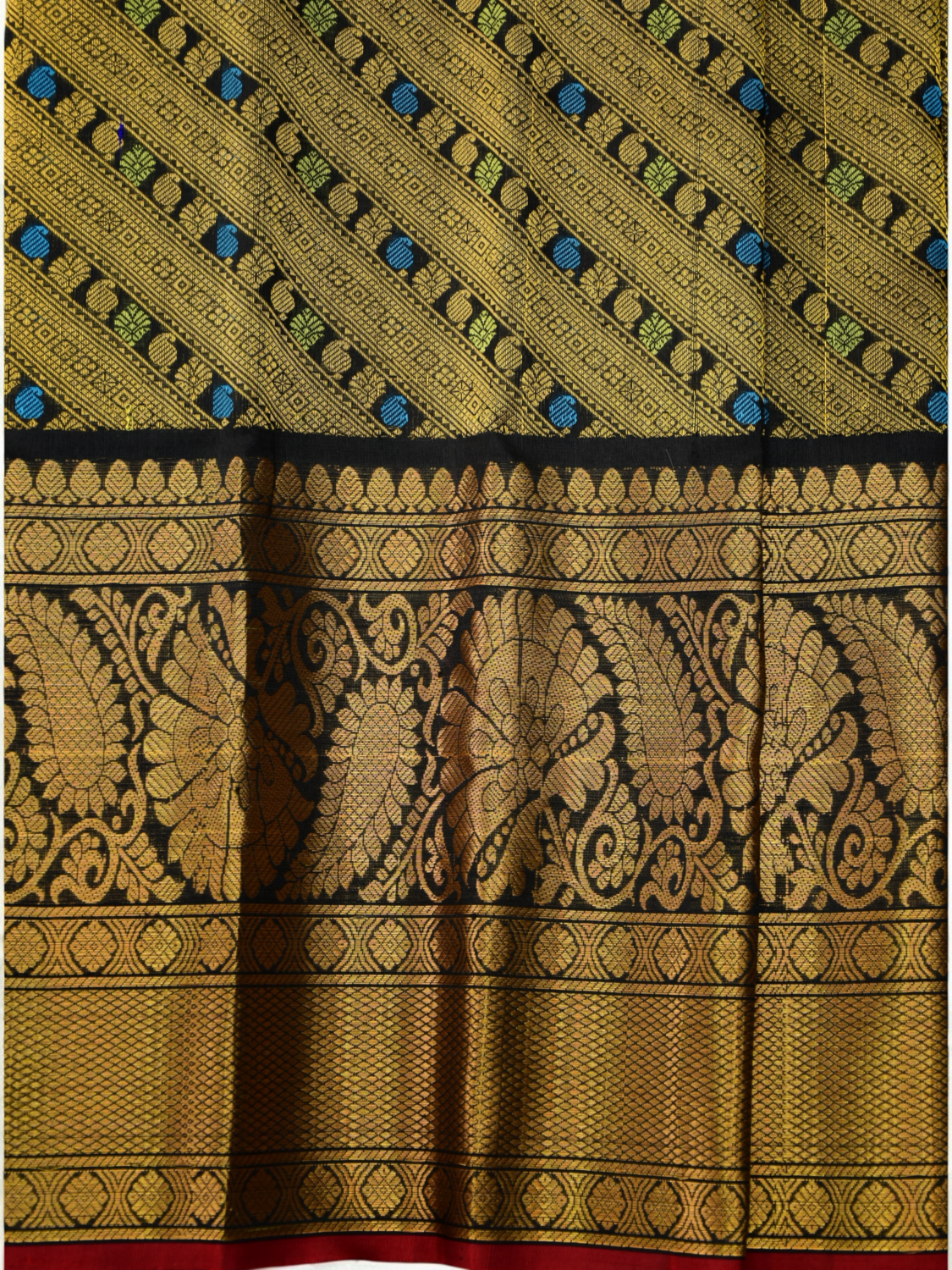 Golden Olive & Black Handloom Brocade Gadwal Saree