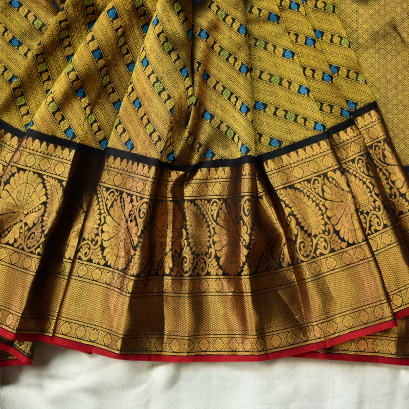 Golden Olive & Black Handloom Brocade Gadwal Saree - view 8