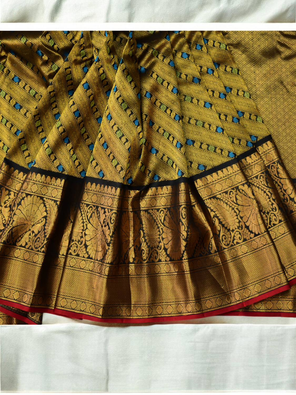 Golden Olive & Black Handloom Brocade Gadwal Saree