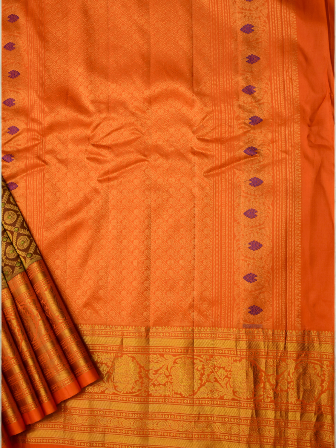 Burnt Orange Coffee Brown Handloom Brocade Bridal Saree