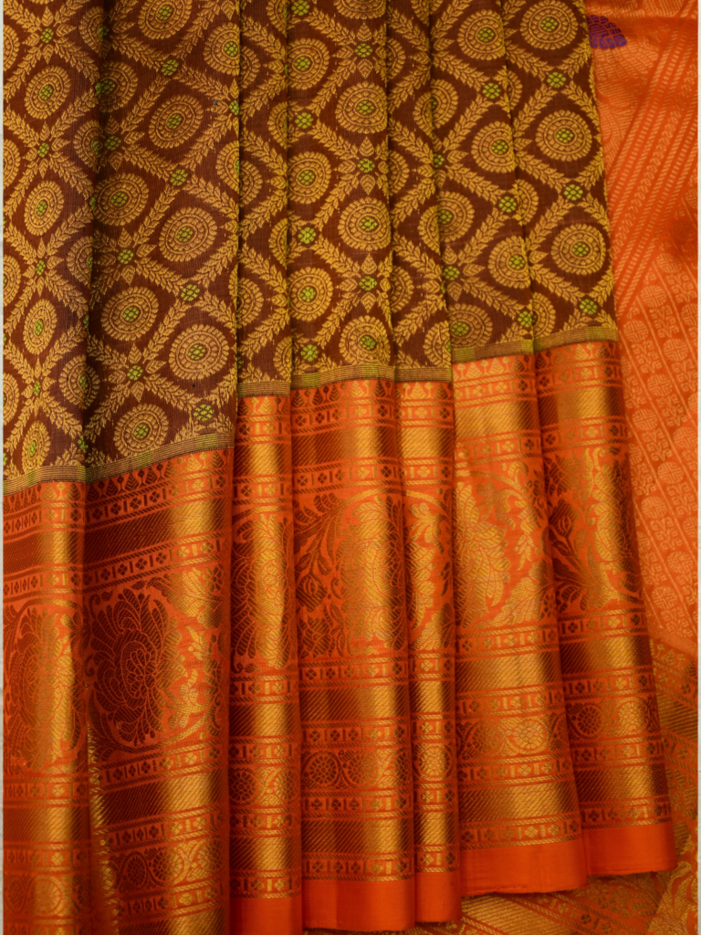 Burnt Orange & Coffee Brown Handloom Brocade Gadwal Bridal Saree - view 3