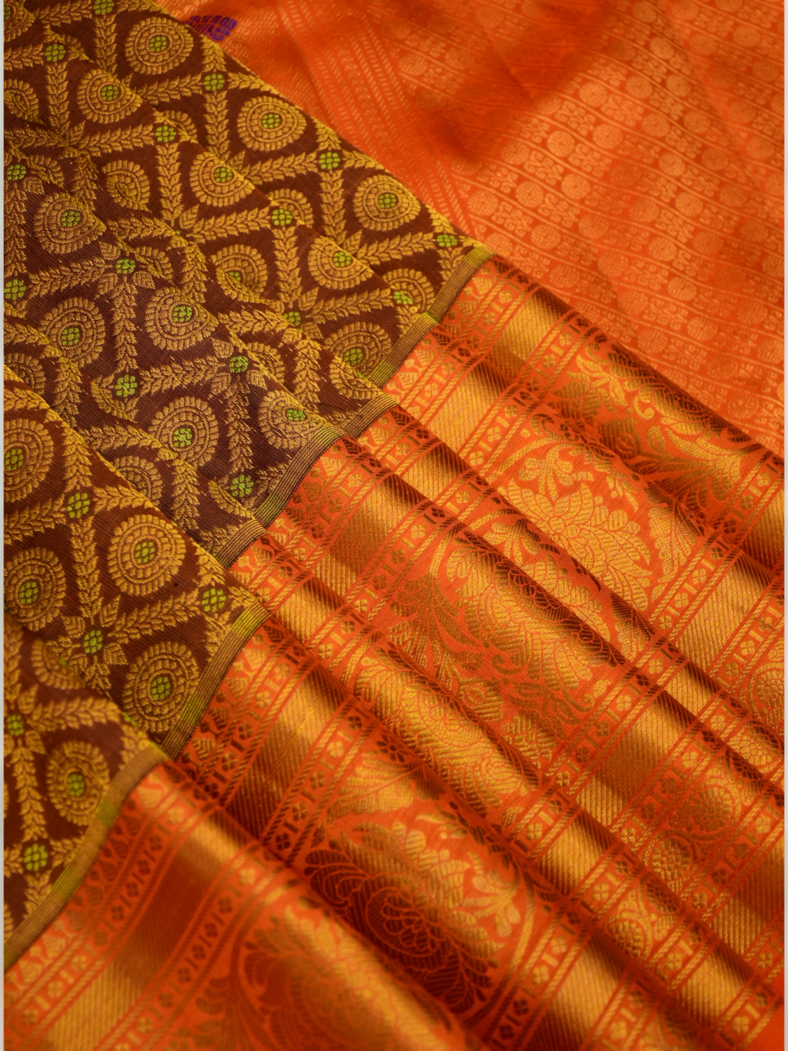 Burnt Orange Coffee Brown Handloom Brocade Bridal Saree