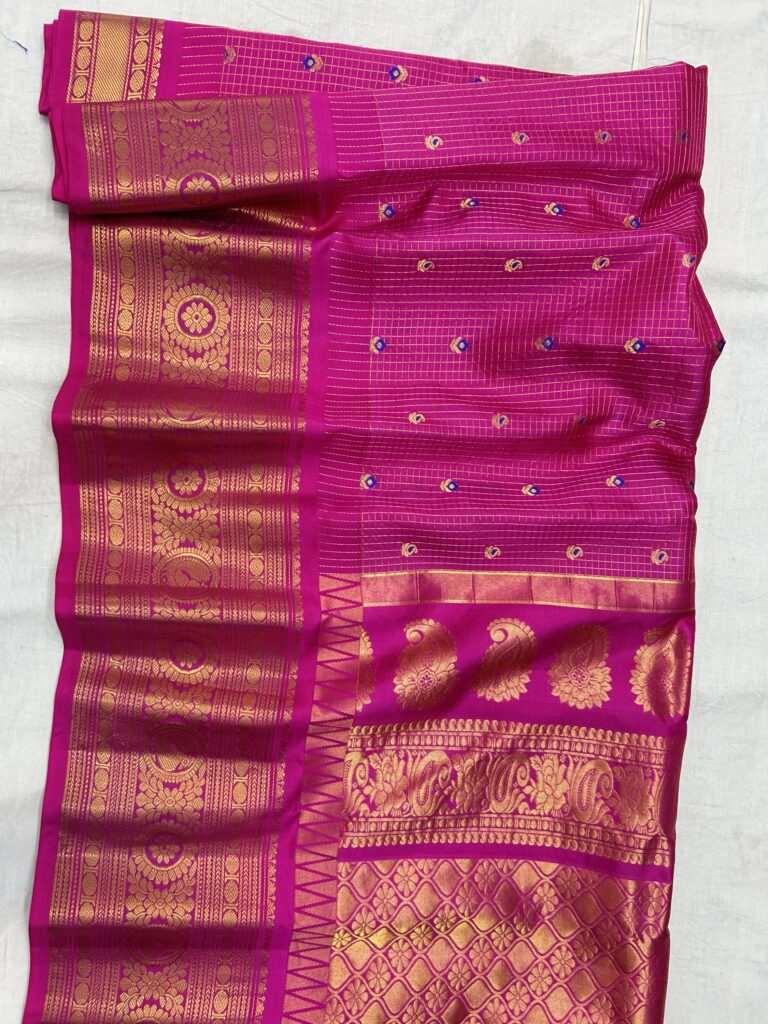 Magenta Pink Pure Silk Gadwal Saree