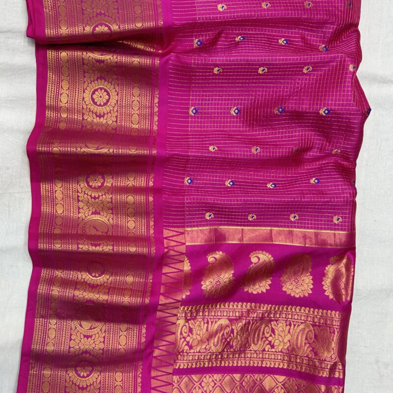 Magenta Pink Pure Silk Gadwal Saree