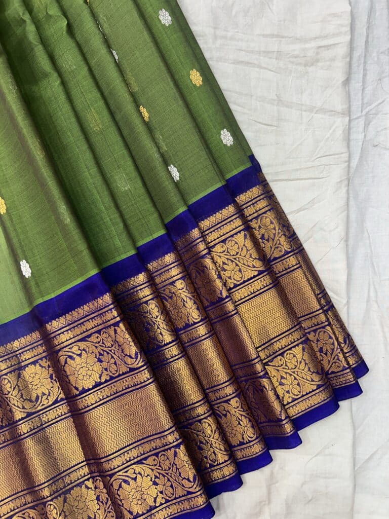 Green & Royal Blue Pure Handloom Sico Gadwal Saree - view 3