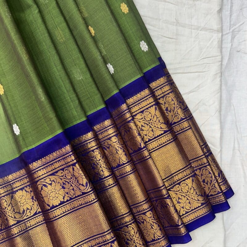 Green & Royal Blue Pure Handloom Sico Gadwal Saree - view 3
