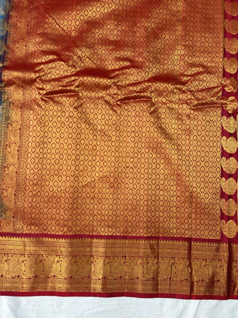 Sky Blue & Maroon Pure Handloom Sico Gadwal Saree - view 2