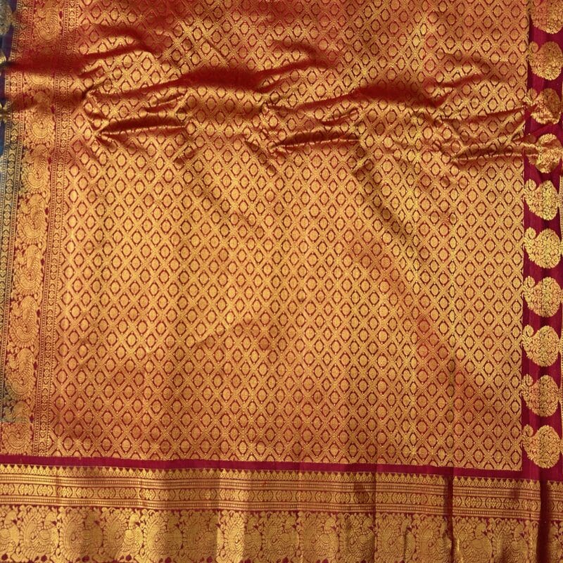 Sky Blue & Maroon Pure Handloom Sico Gadwal Saree - view 2