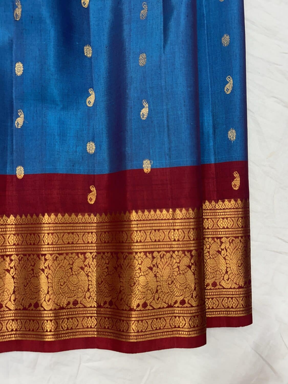 Sky Blue & Maroon Pure Handloom Sico Gadwal Saree