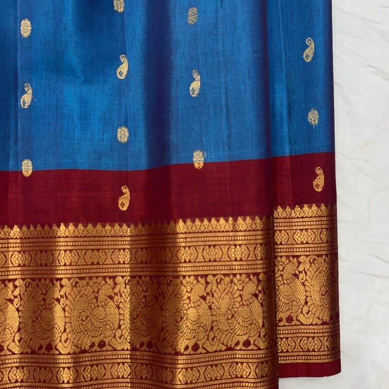Sky Blue & Maroon Pure Handloom Sico Gadwal Saree - view 3