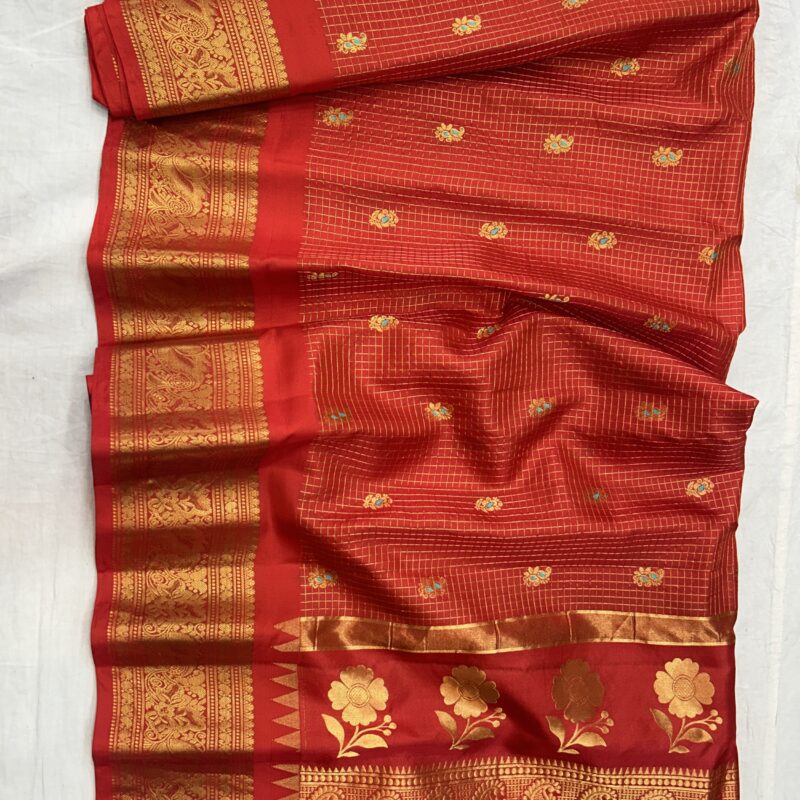 Red Vintage Tissue Pure Silk Gadwal Saree