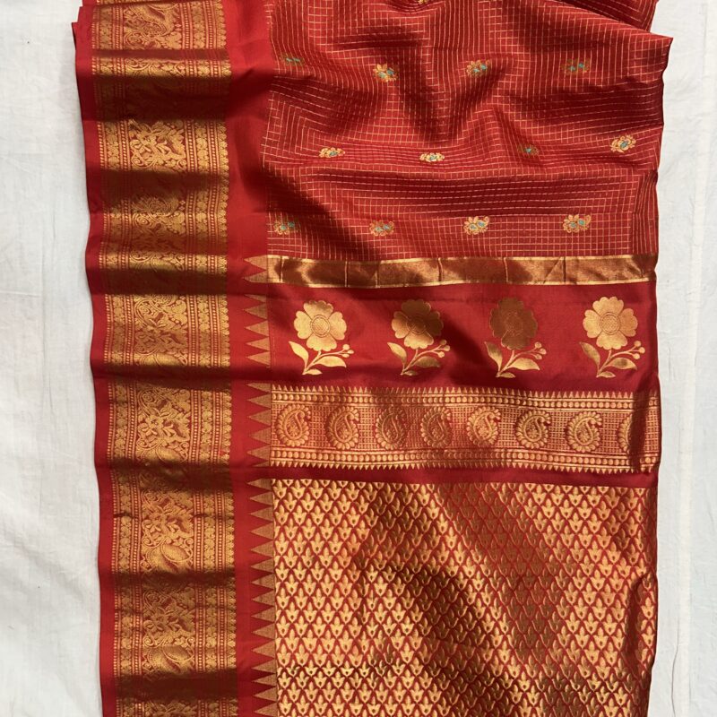 Red Vintage Tissue Pure Silk Gadwal Saree - view 2