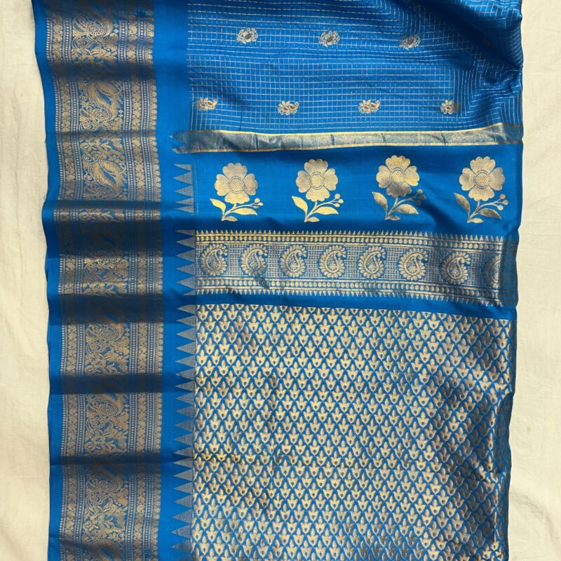 Sky Blue Vintage Tissue Pure Silk Gadwal Saree - view 2