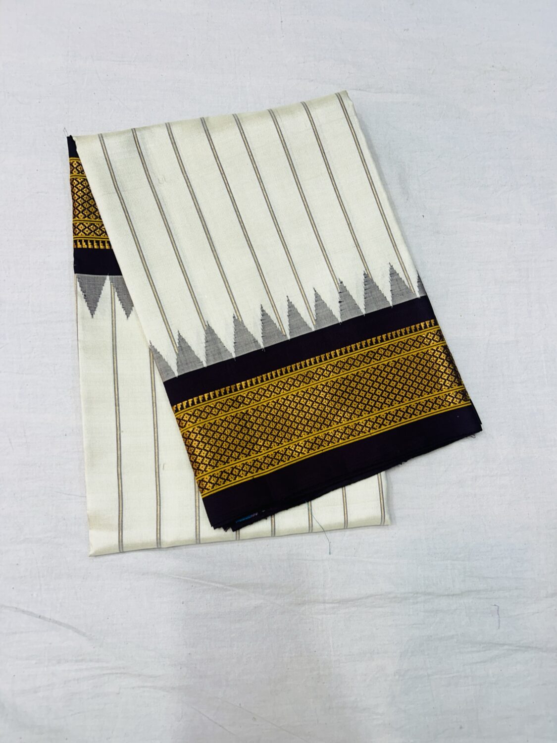 Off White & Black Pure Handloom Silk Dupatta
