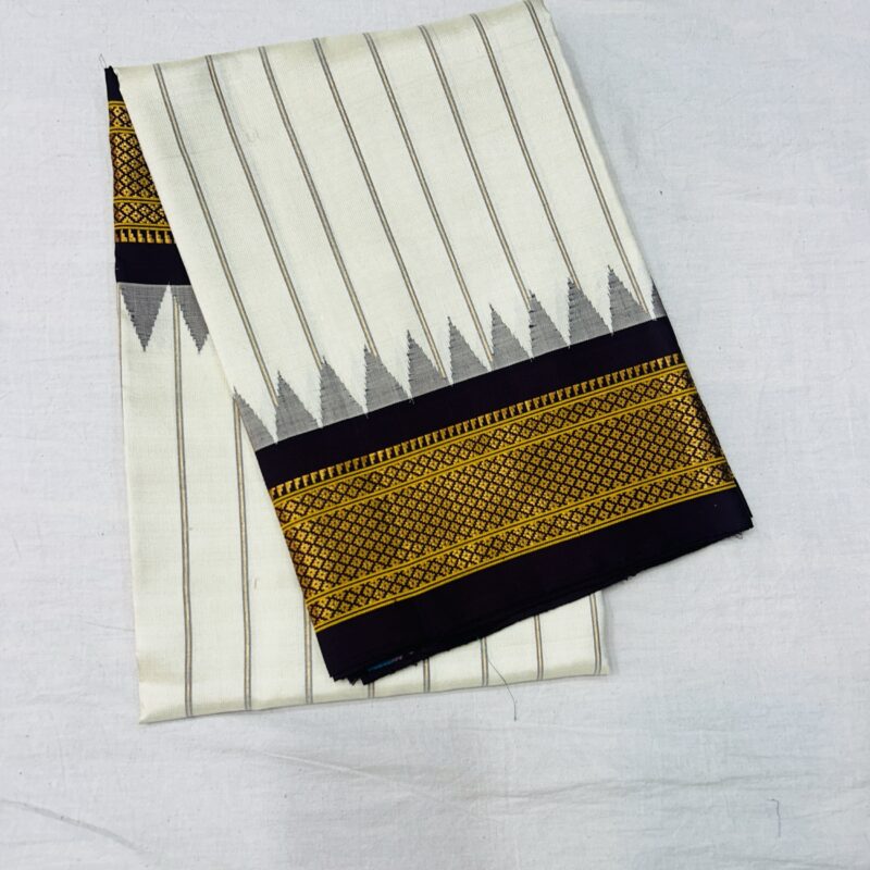 Off White & Black Pure Handloom Silk Dupatta - view 5