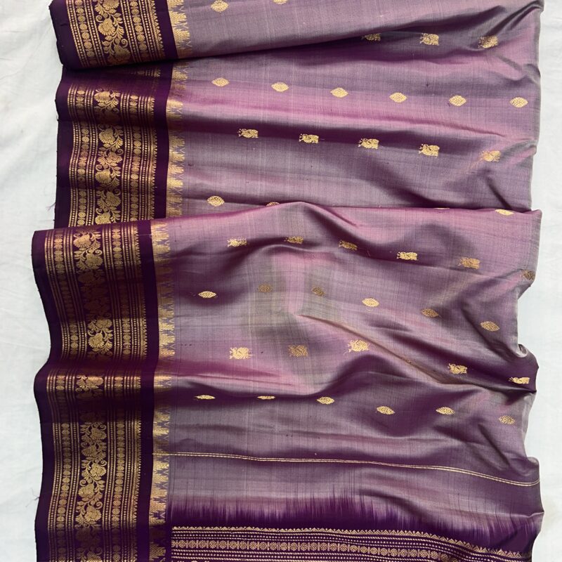 Lavender & Wine Dual Shade Pure Handloom Silk Gadwal Saree