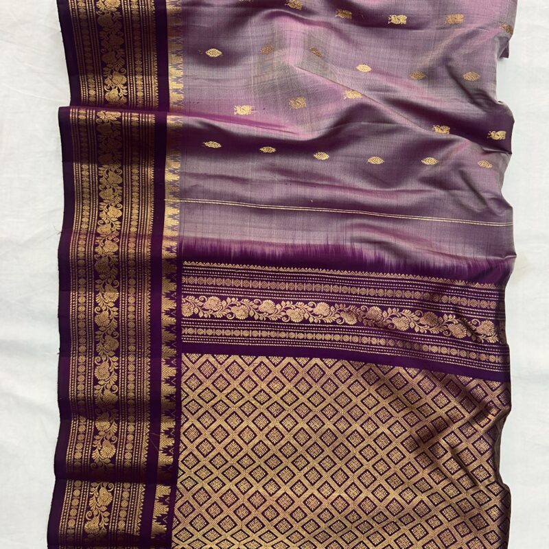 Lavender & Wine Dual Shade Pure Handloom Silk Gadwal Saree - view 2