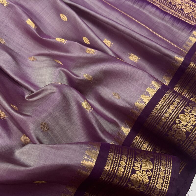 Lavender & Wine Dual Shade Pure Handloom Silk Gadwal Saree - view 3