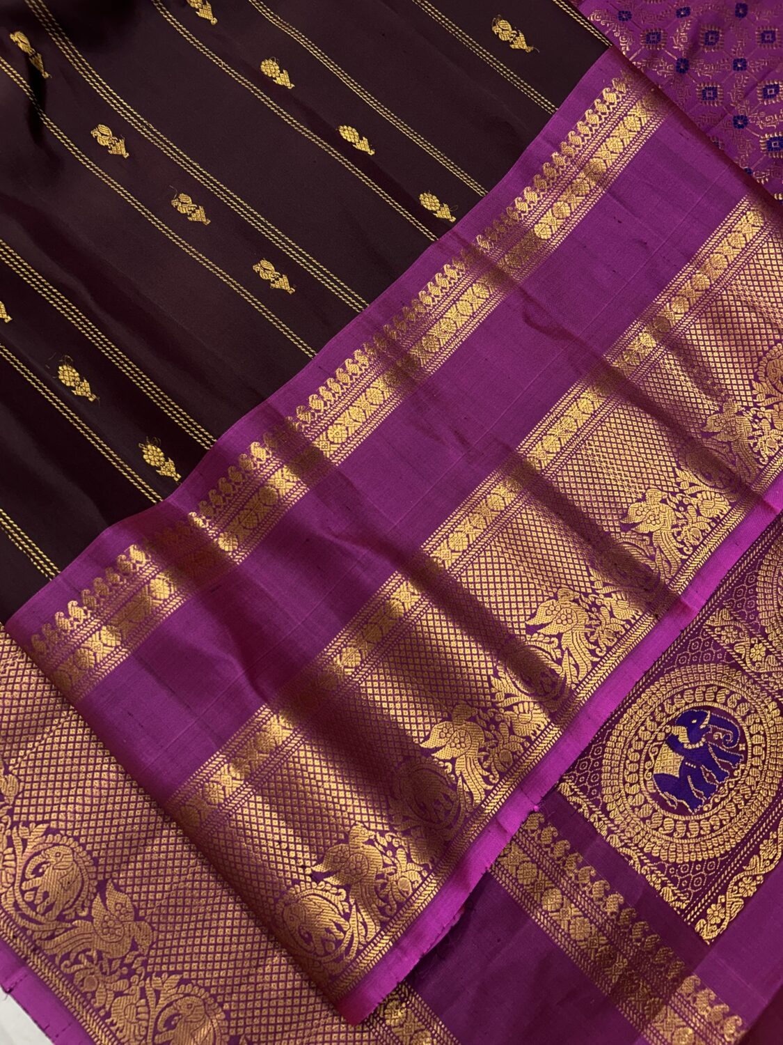 Brown Royal Purple Handloom Pure Silk Gadwal Saree