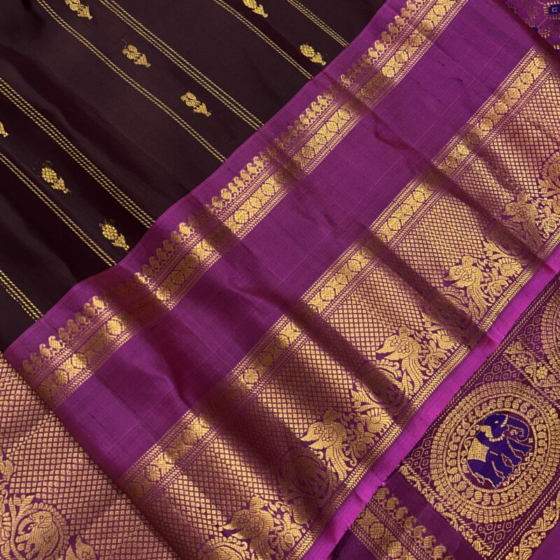 Brown & Royal Purple Handloom Pure Silk Gadwal Saree - view 5