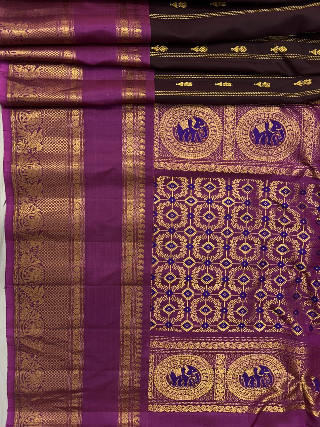 Brown Royal Purple Handloom Pure Silk Gadwal Saree